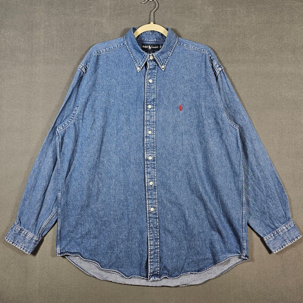 Ralph Lauren Shirt Mens Large Blue Denim Blaire Button Down Long Sleeve Cotton